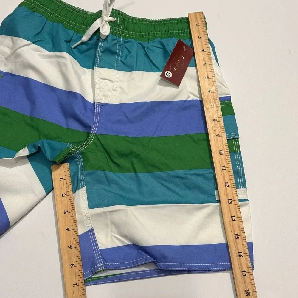 Chalaco Striped Swim Trunks Blue, Green, White | Men Size 12/Medium